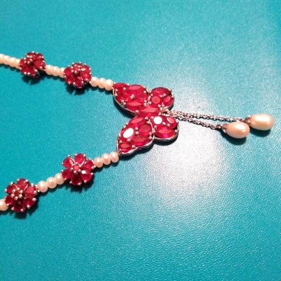 hold till 4-10❣️❣️ FRESHWATER PEARL, NIASSA RUBY NECKLACE❣️❣️ - Picture 3 of 8
